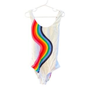 Milly Minis One Piece Swimsuit White Wavy Rainbow Stripe Made in USA Size 12
